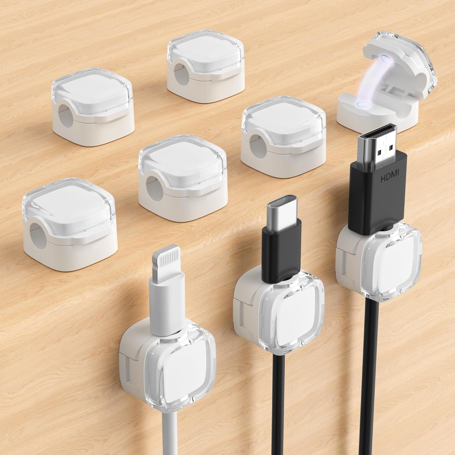 Magnetic Cable Clips 8-Pack - Adjustable Cord Holder for Desk & Nightstand, Multicolor Adhesive Wire Organizer for iPhone, PC & Car, No-Residue Cable Management