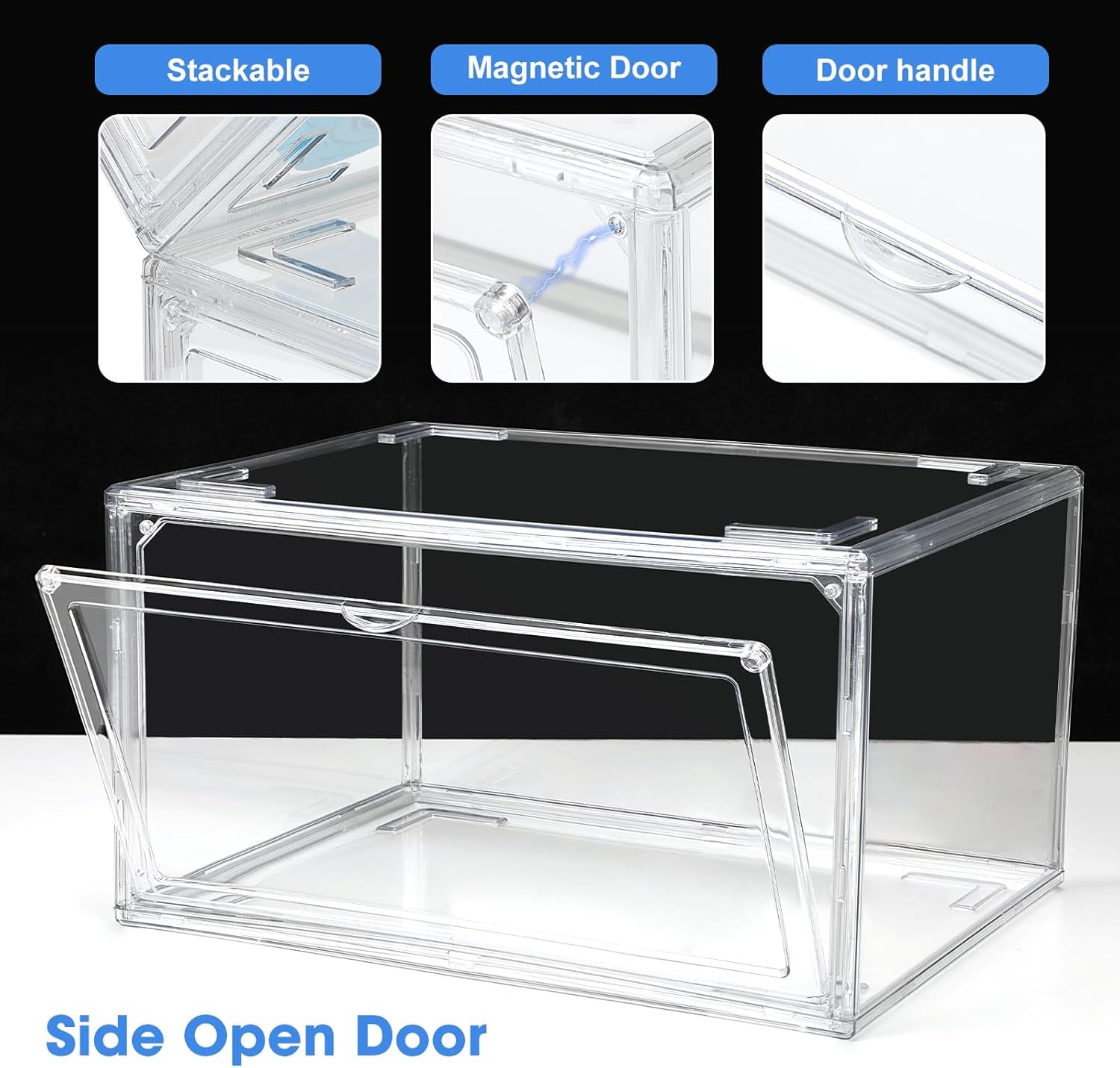 Stackable Acrylic Shoe Display Case - Clear Sneaker Storage Box with Magnetic Door, Fits Size 14 High Tops & Heels, 360° View Dustproof Closet Organizer (1-Pack)