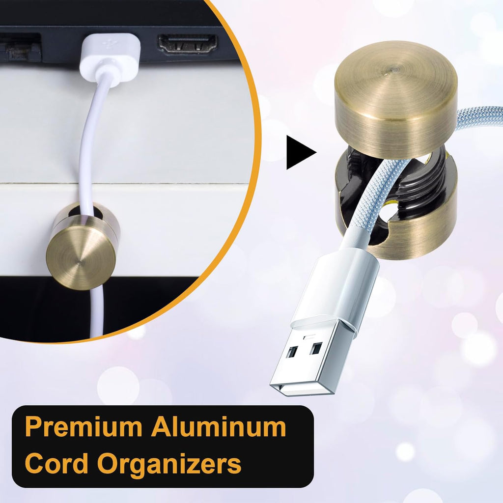 3Pcs Aluminum Cable Anchors - Gun Metal Adjustable Cord Holder, Heavy-Duty Adhesive Wire Organizer for Desk & Nightstand, Pro Charger Cable Management Clips