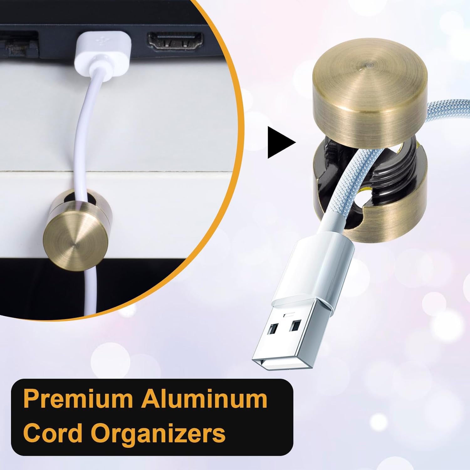 3Pcs Aluminum Cable Anchors - Gun Metal Adjustable Cord Holder, Heavy-Duty Adhesive Wire Organizer for Desk & Nightstand, Pro Charger Cable Management Clips