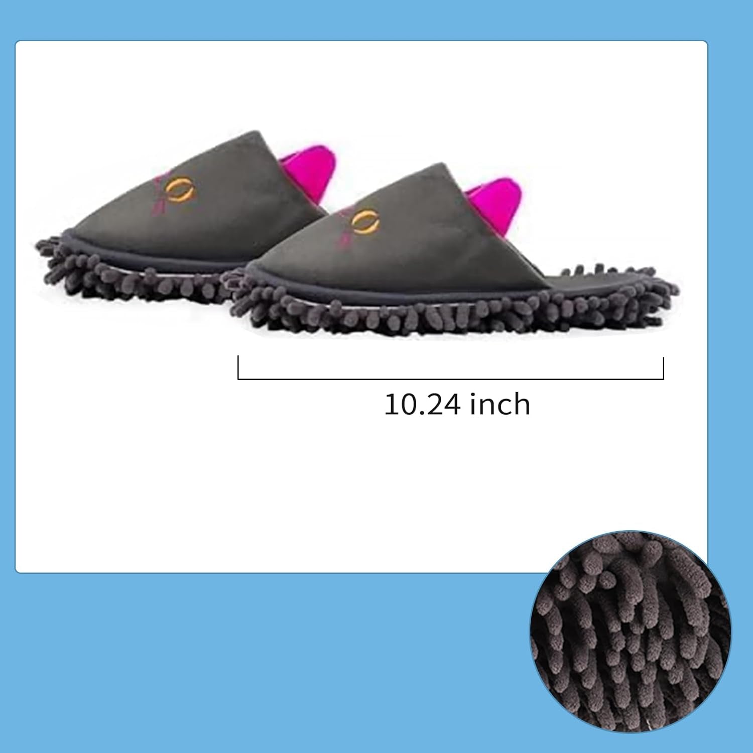 Microfiber Mop Slippers for Floor Cleaning - Washable Chenille Dust & Pet Hair Remover, Anti-Slip Warm House Shoes, Lazy Cleaning Tool for Home & Office, Gray