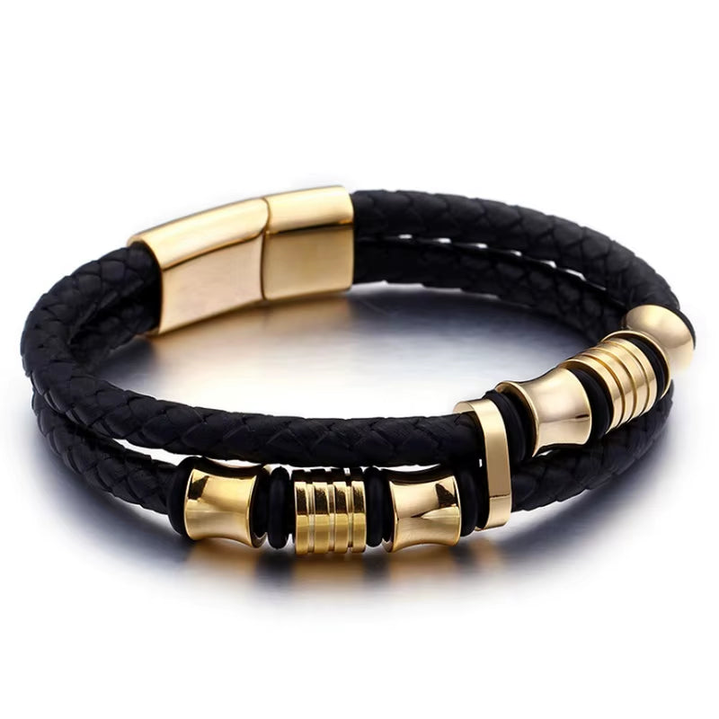 Men’s Classic Multilayer Leather Bracelet – Stylish Braided Wristband with Metal Magnetic Clasp | Fashion Accessory & Gift for Modern Gentlemen