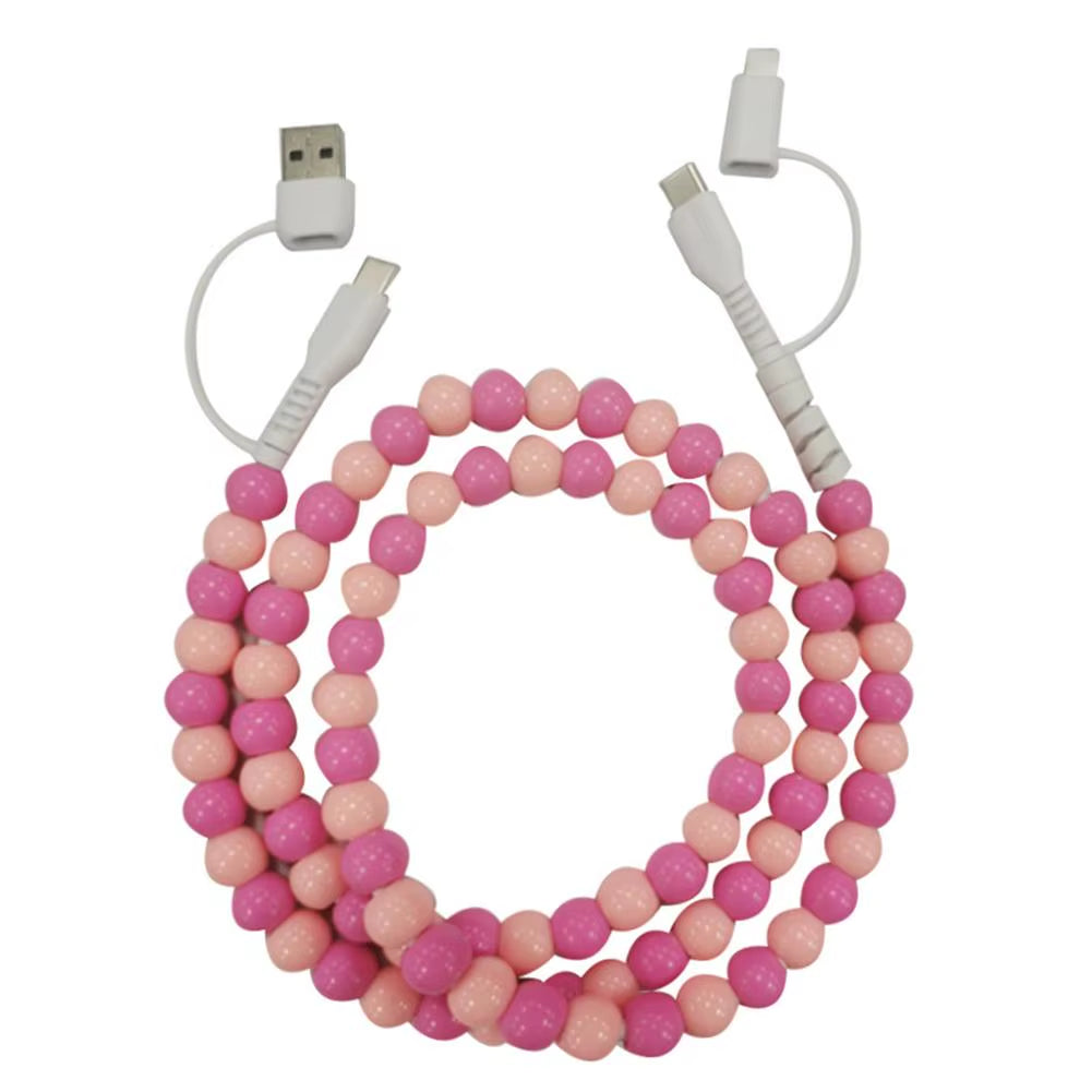 4-in-1 Beaded Fast Charging Cable for iPhone – 60W PD3.0 High-Speed Data Sync Cord, Tangle-Free Stylish Beads Design, Universal USB Charger