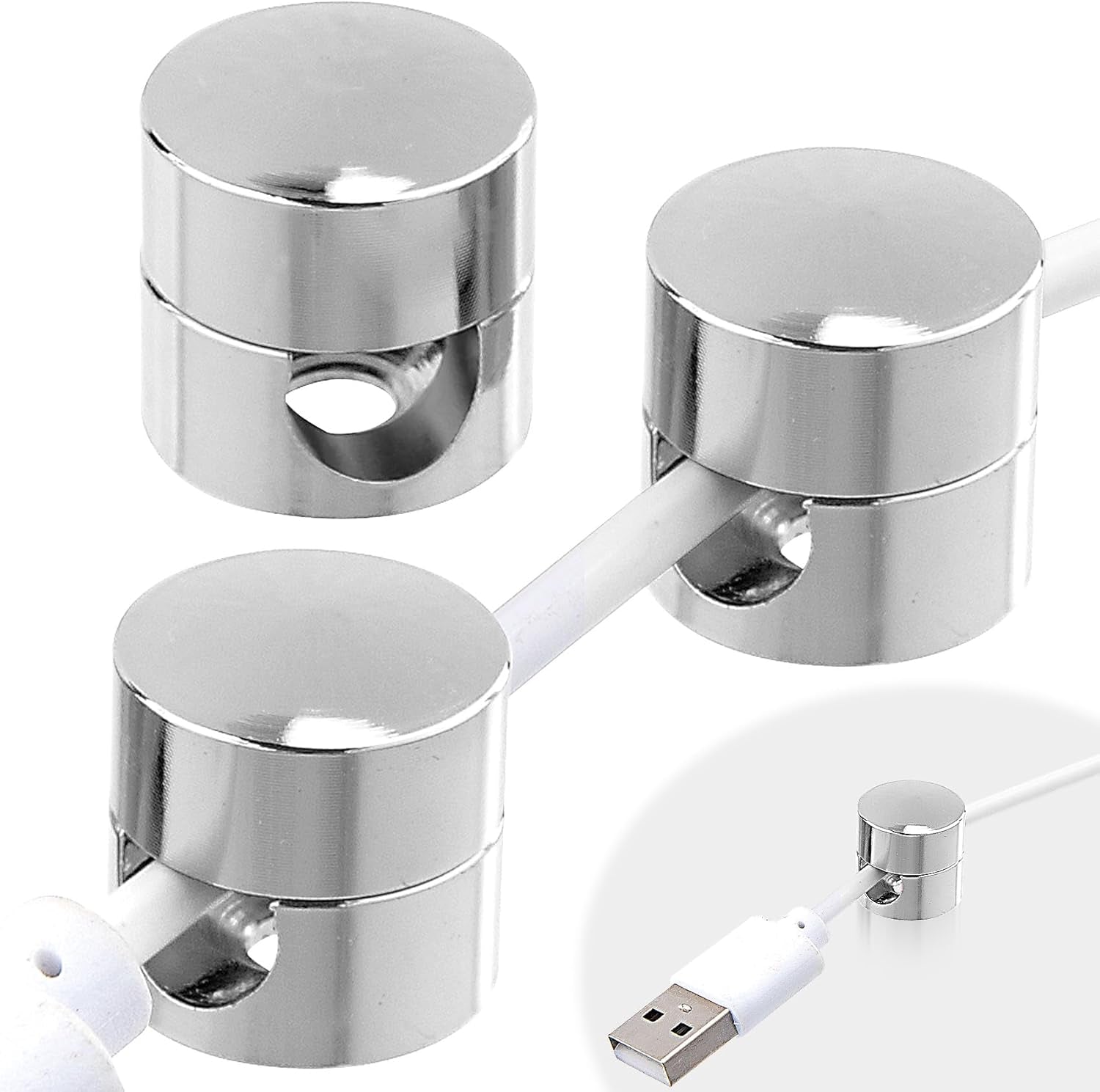 3Pcs Aluminum Cable Anchors - Gun Metal Adjustable Cord Holder, Heavy-Duty Adhesive Wire Organizer for Desk & Nightstand, Pro Charger Cable Management Clips