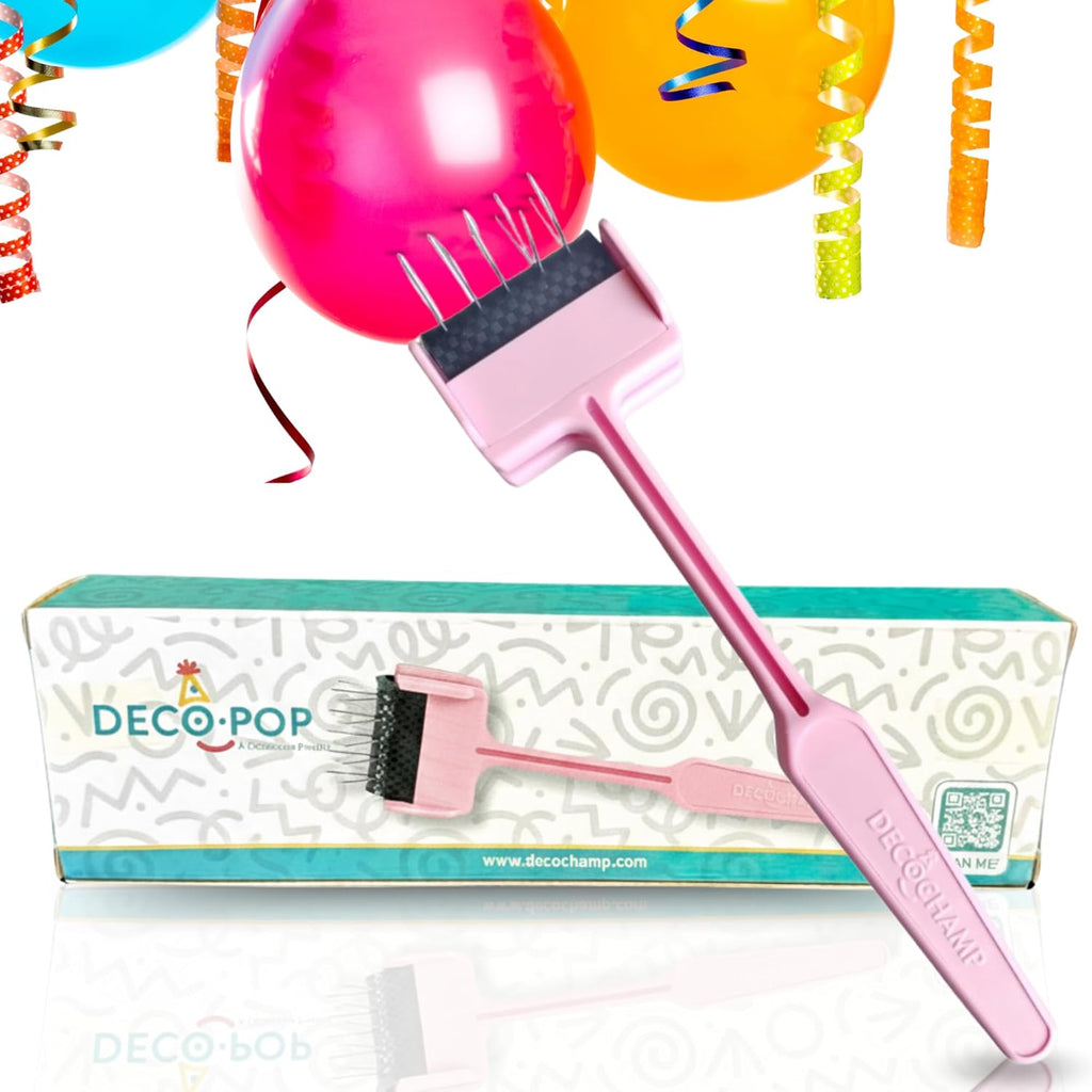 DECO POP Balloon Popper - Professional Decorator Striker Tool with 25 Steel Pins, Pink Whisper Party Supply Kit for Fast & Easy Event Cleanup & Balloon Games