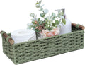 Handmade Round Paper Rope Storage Basket - Wicker Toilet Paper Holder for Tank Top, Decorative Green Woven Tray with Handles for Bathroom, Kitchen & Countertop
