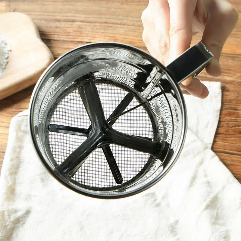 Stainless Steel Flour Sifter for Baking – Fine Mesh Powder Sugar Shaker with Hand Press Design | Professional Kitchen Tool for Smooth, Lump-Free Flour