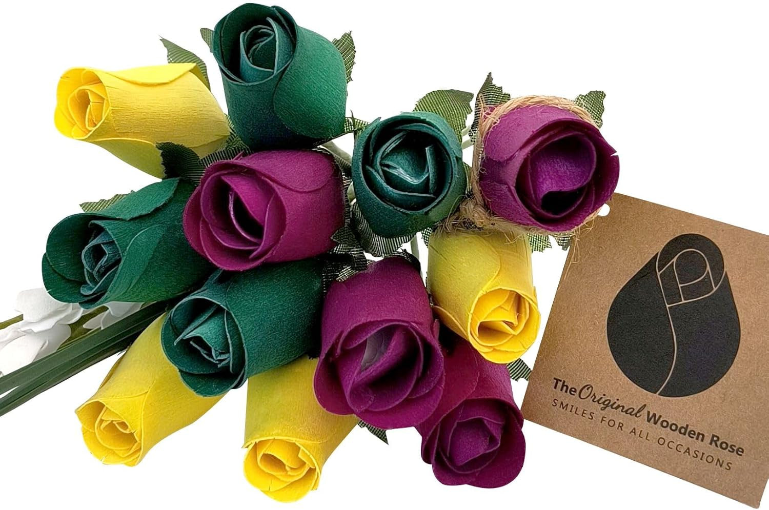 2 Dozen Gender Reveal Wooden Roses - Pink, Blue & White Closed Bud Bouquet, Everlasting Artificial Flowers for Baby Shower Decor & Centerpieces, Hand-Assembled