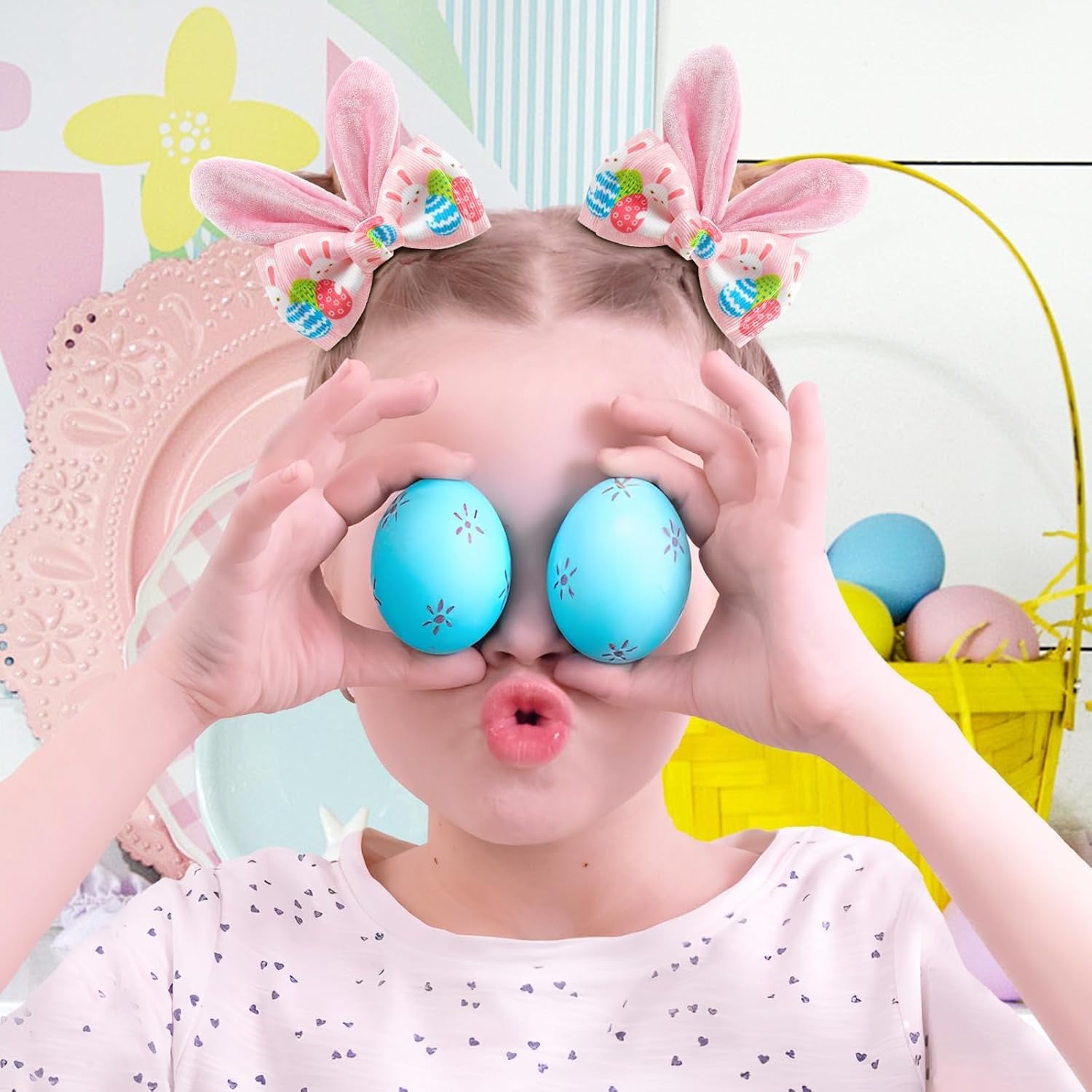 Easter Bunny Ears Hair Bow Clips - 2Pcs Pink Rabbit & Carrot Hairpins for Girls, Cute Handmade Holiday Hair Accessories for Easter Egg Hunts, Parties & Gifts