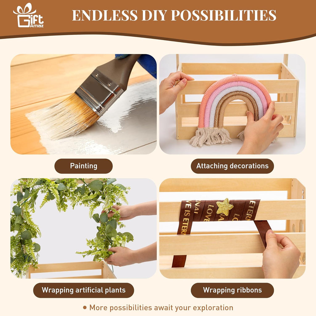 Wooden Baby Shower Crate Closet - DIY Nursery Storage Basket with Hanging Rack, Newborn Gift Hamper for Boys & Girls, Pregnancy Gift Idea for New Parents, 21"