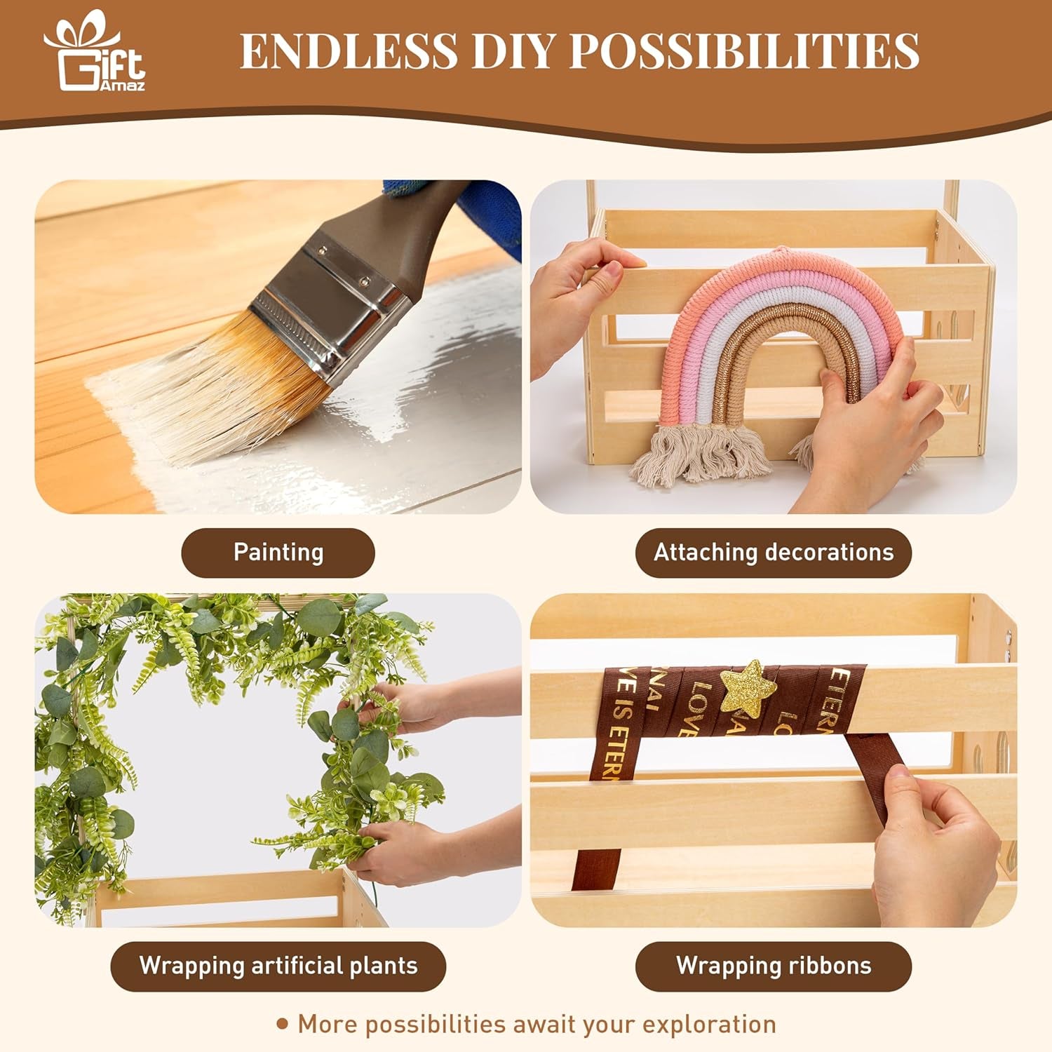 Wooden Baby Shower Crate Closet - DIY Nursery Storage Basket with Hanging Rack, Newborn Gift Hamper for Boys & Girls, Pregnancy Gift Idea for New Parents, 21"