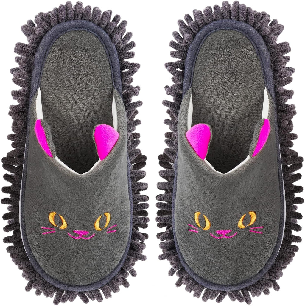 Microfiber Mop Slippers for Floor Cleaning - Washable Chenille Dust & Pet Hair Remover, Anti-Slip Warm House Shoes, Lazy Cleaning Tool for Home & Office, Gray