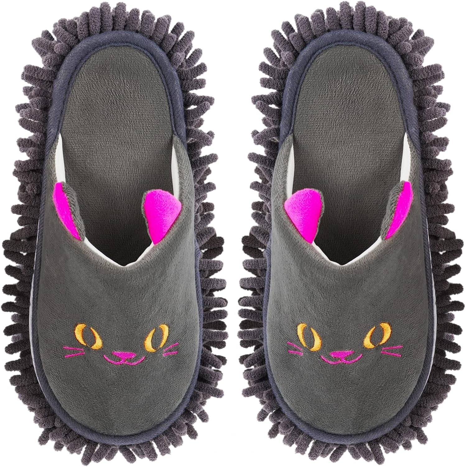 Microfiber Mop Slippers for Floor Cleaning - Washable Chenille Dust & Pet Hair Remover, Anti-Slip Warm House Shoes, Lazy Cleaning Tool for Home & Office, Gray