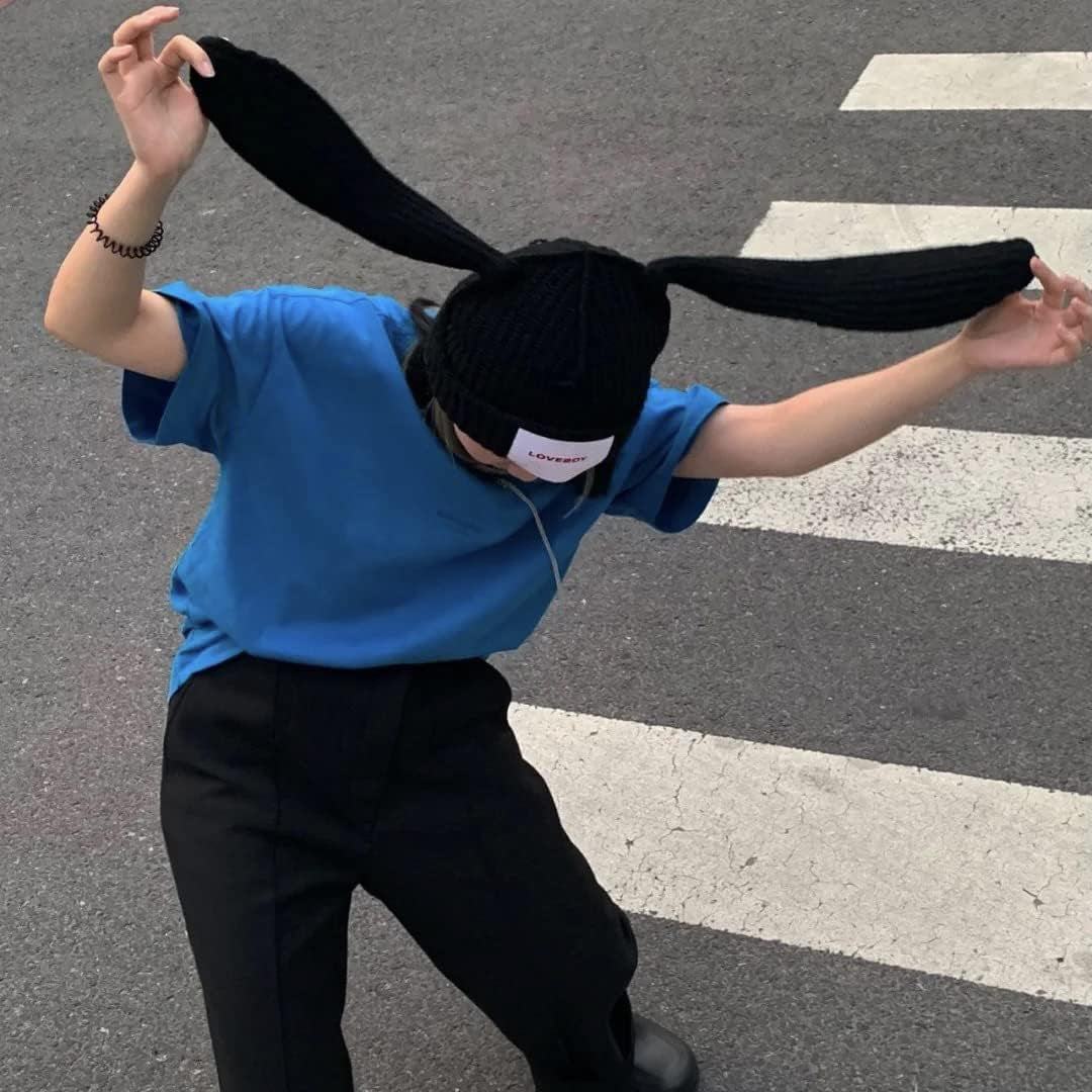 Cute Bunny Ears Knit Beanie - Long Ear Rabbit Crochet Hat, Soft Fluffy Winter Skull Cap for Women & Girls, Warm Slouchy Outdoor Ear Cover & Funny Costume Hat