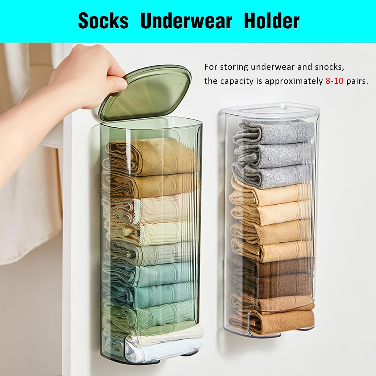 Wall Mount Plastic Bag Dispenser & Sock Organizer - Clear Grocery Bag Holder, Underwear & Tie Storage Bin, Space-Saving Kitchen Bag Saver with Adhesive Mount