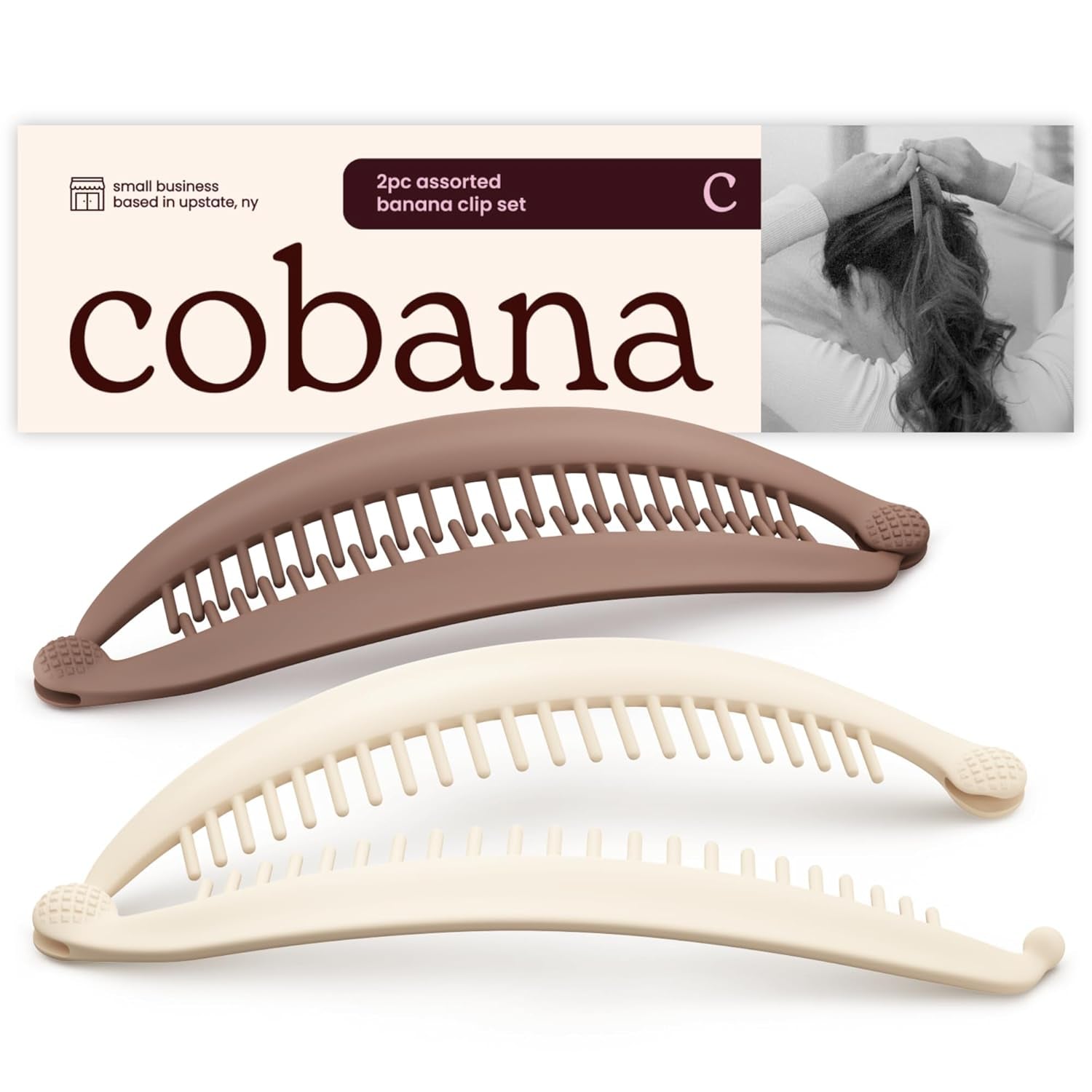 Banana Clip Hair Clips Set of 2, Large 6” Volumizing Hair Claw Clips for Thick & Thin Hair, Non-Slip Ponytail Holder, Black & Brown