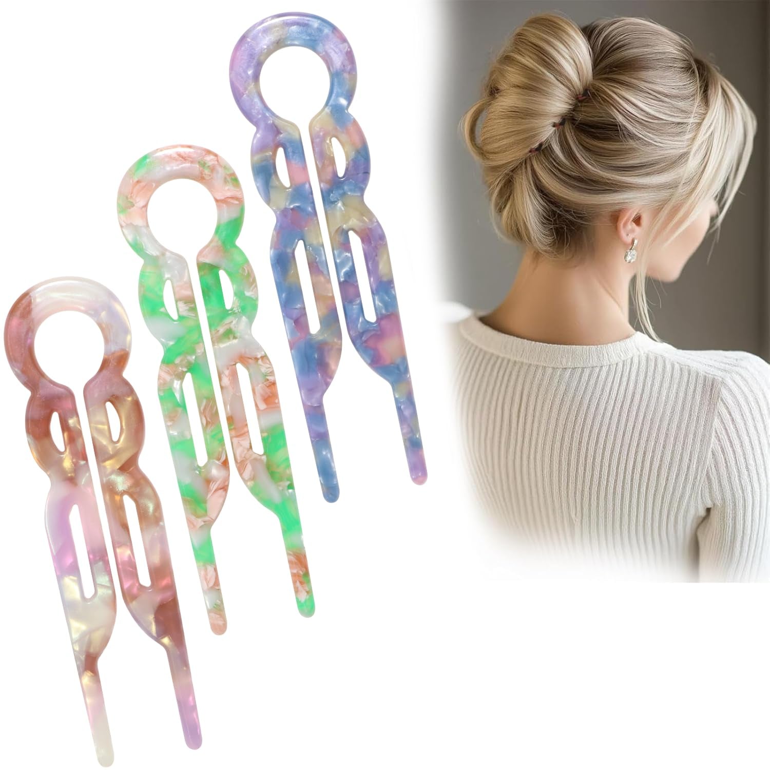 Prestige French Hair Pins Set of 3, Elegant Acetate Hair Clips for Women, Non-Slip Updo Hair Accessories for Thin Thick Hair, Everyday & Special Occasions