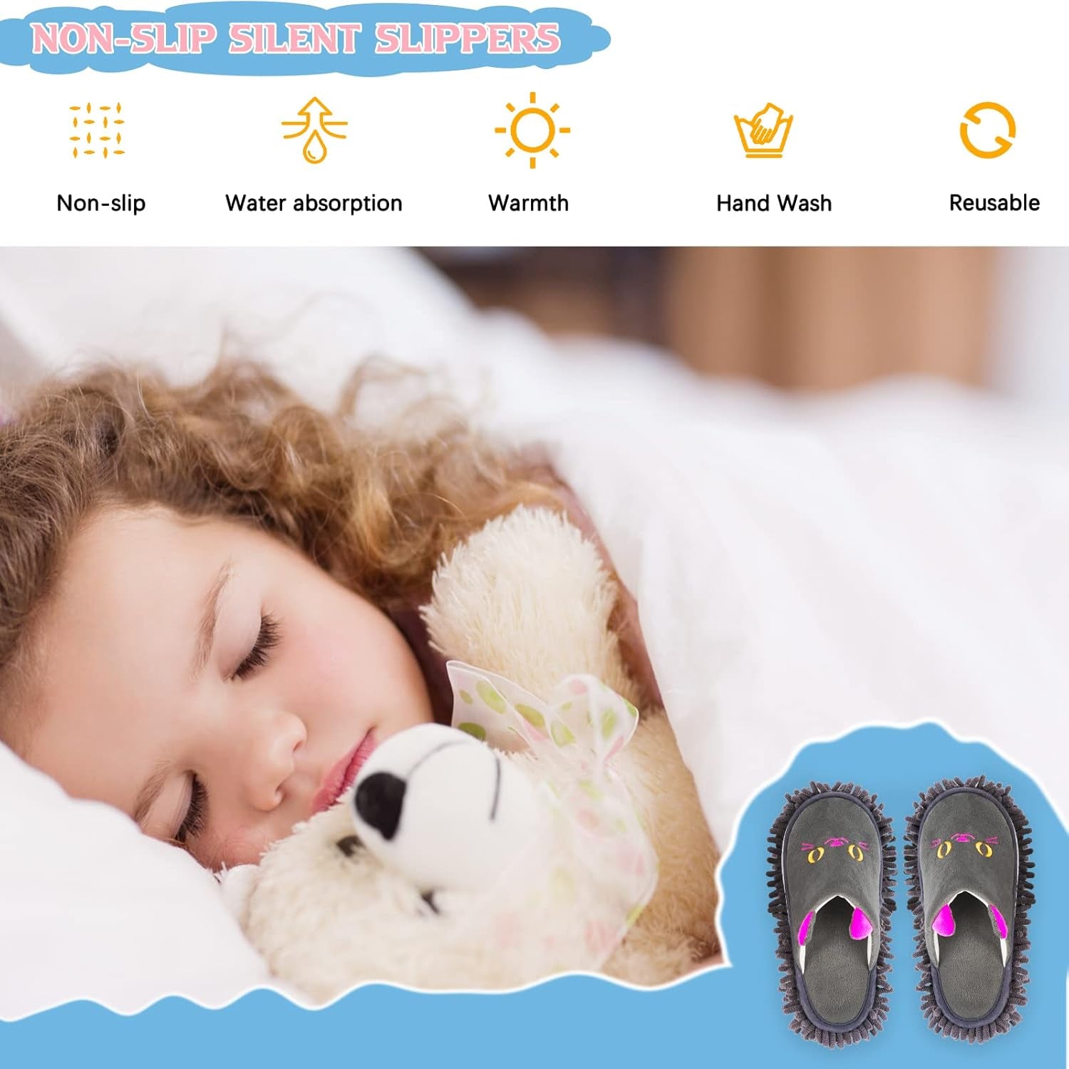 Microfiber Mop Slippers for Floor Cleaning - Washable Chenille Dust & Pet Hair Remover, Anti-Slip Warm House Shoes, Lazy Cleaning Tool for Home & Office, Gray