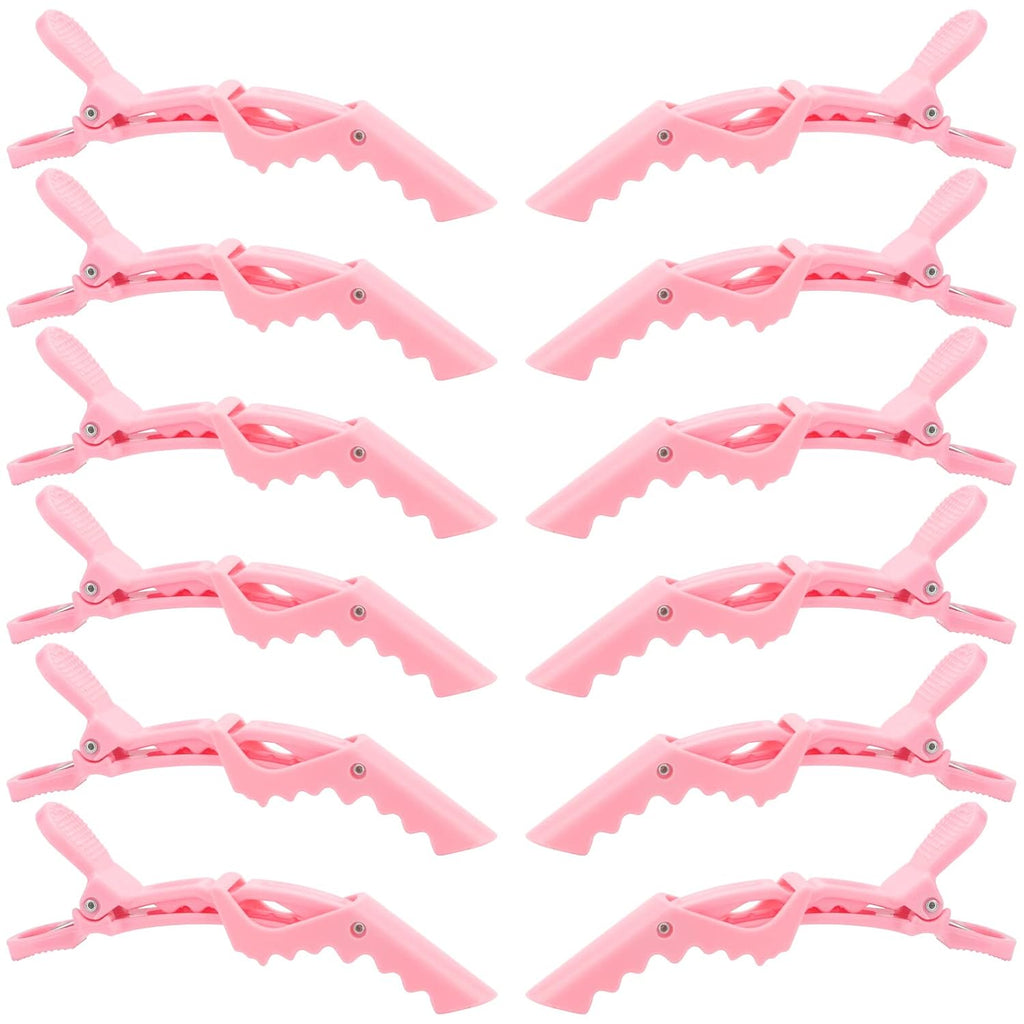 12pcs Pink Alligator Hair Clips for Styling & Sectioning, No Crease Duck Bill Clips for Makeup, Salon Hair Clips for Thin & Thick Hair Women Girls