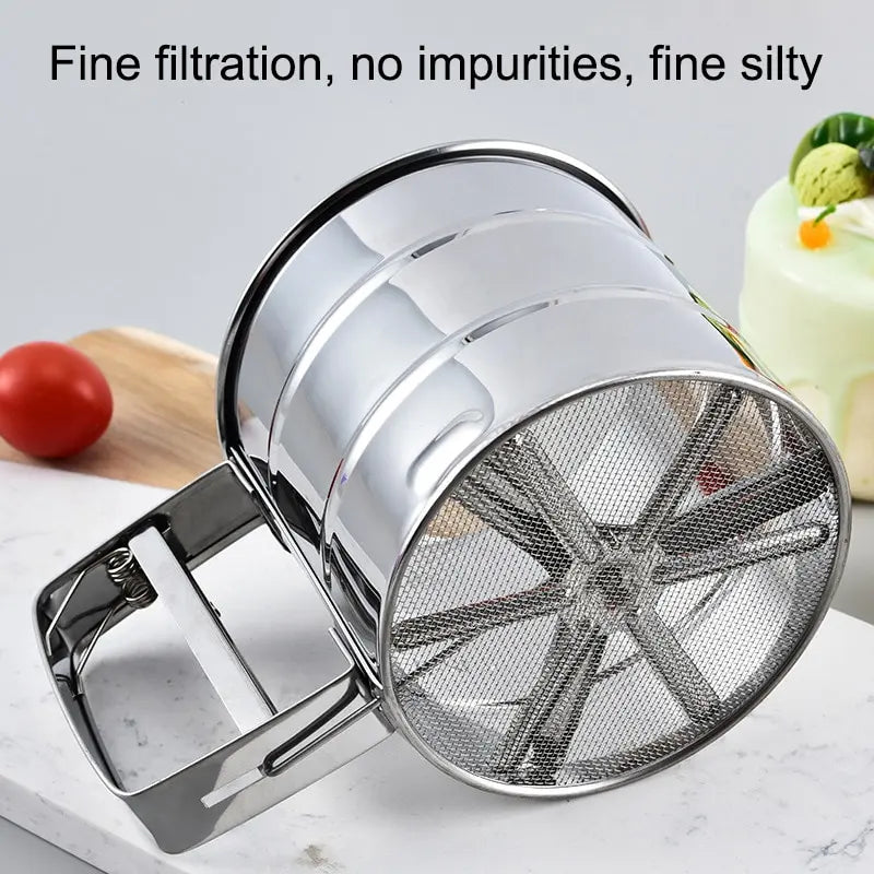 Stainless Steel Flour Sifter for Baking – Fine Mesh Powder Sugar Shaker with Hand Press Design | Professional Kitchen Tool for Smooth, Lump-Free Flour