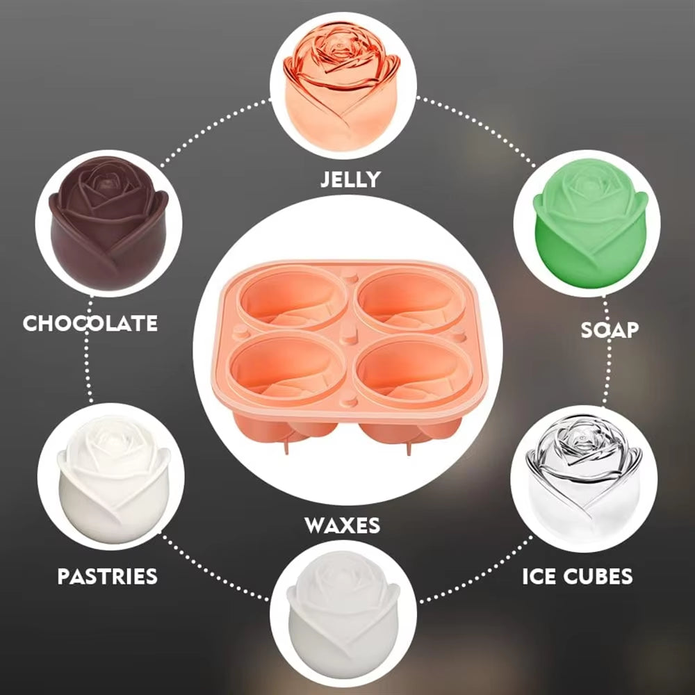 3D Rose Ice Cube Molds – Silicone Flower Shape Ice Maker for Cocktails, Whiskey & Juice | Elegant Reusable Ice Tray for Parties & Home Bar