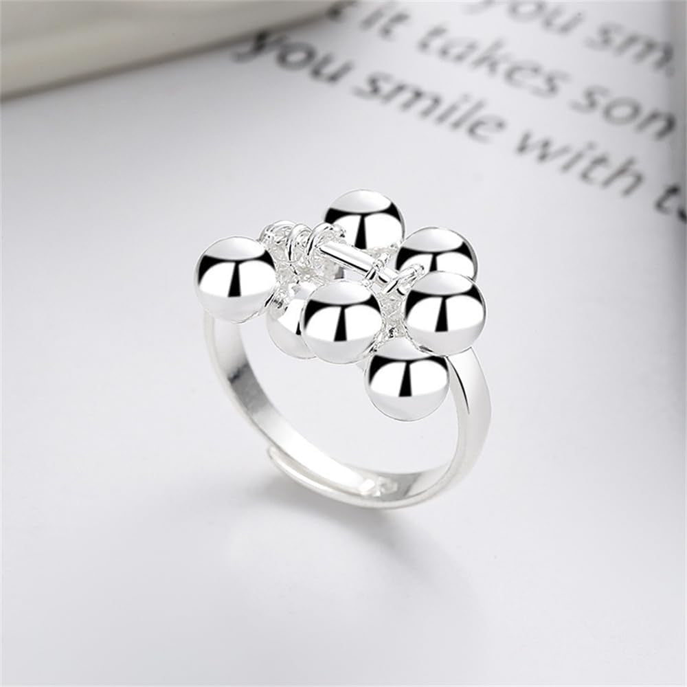 Dainty Dangling Beaded Ball Open Ring for Women, Adjustable Silver Tassel Finger Ring with Swinging Beads, Minimalist Jewelry Gift for Birthday