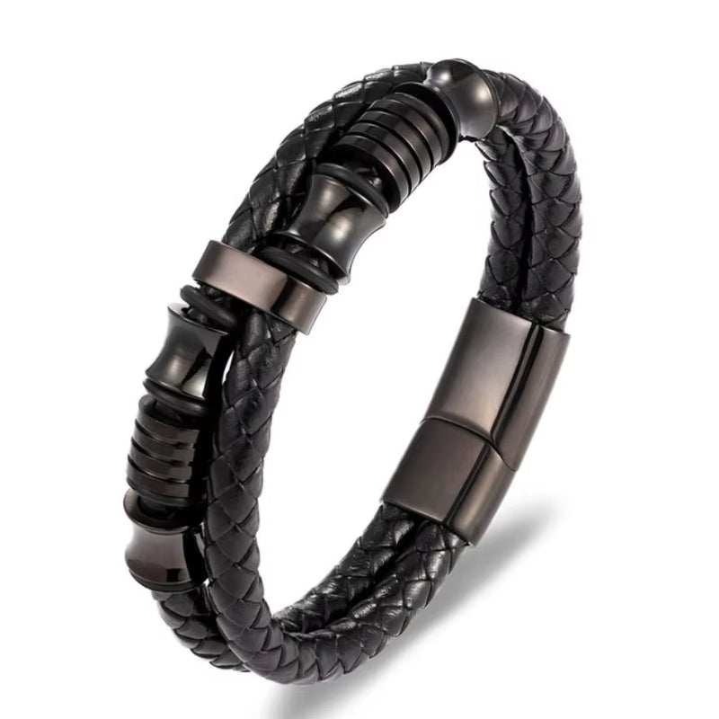 Men’s Classic Multilayer Leather Bracelet – Stylish Braided Wristband with Metal Magnetic Clasp | Fashion Accessory & Gift for Modern Gentlemen