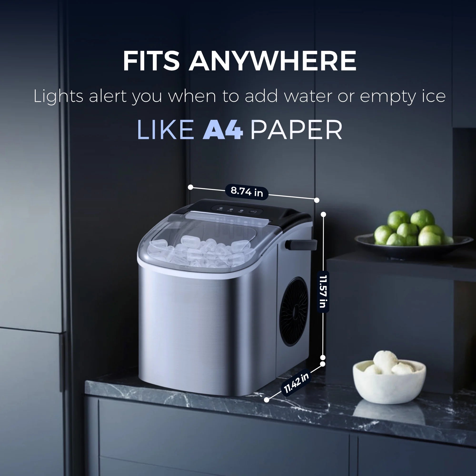 Countertop Ice Maker Machine – Portable Bullet Ice Maker with One-Button Operation, Auto-Cleaning & Quiet 6-Minute Ice Cycle