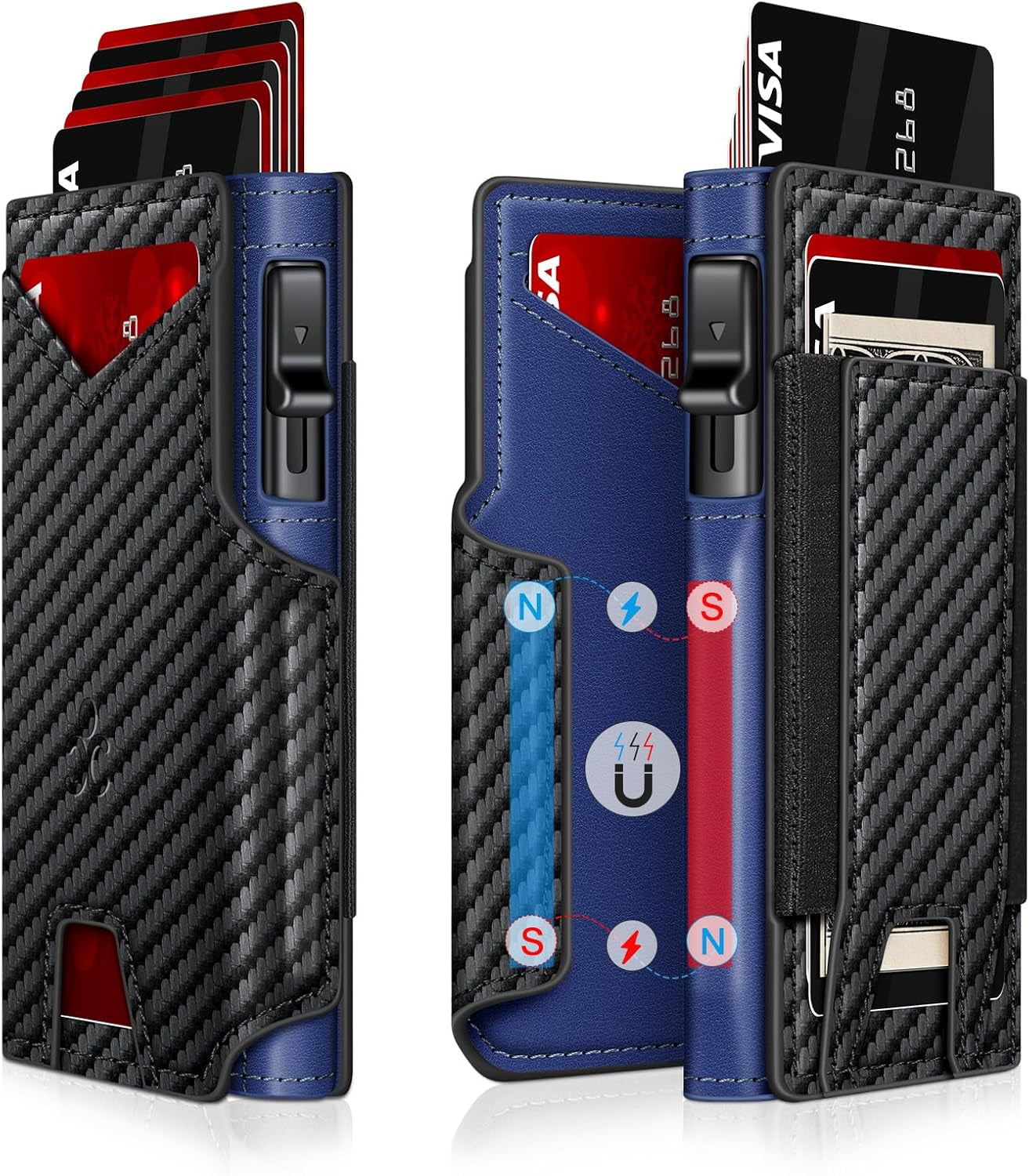 Men’s Slim Pop Up Wallet - RFID Blocking Minimalist Smart Wallet with ID Window, Metal Card Holder Case for 9-13 Cards, Expandable Cash Slot & Magnetic Bifold