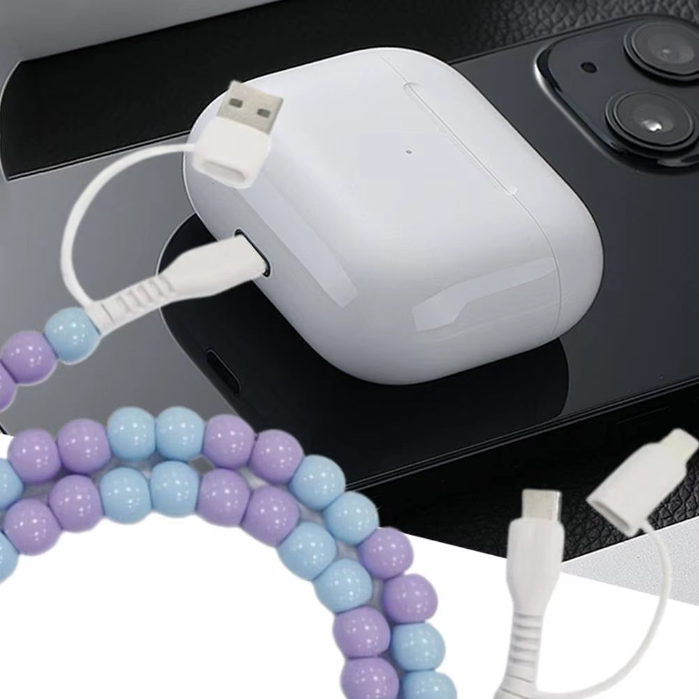 4-in-1 Beaded Fast Charging Cable for iPhone – 60W PD3.0 High-Speed Data Sync Cord, Tangle-Free Stylish Beads Design, Universal USB Charger