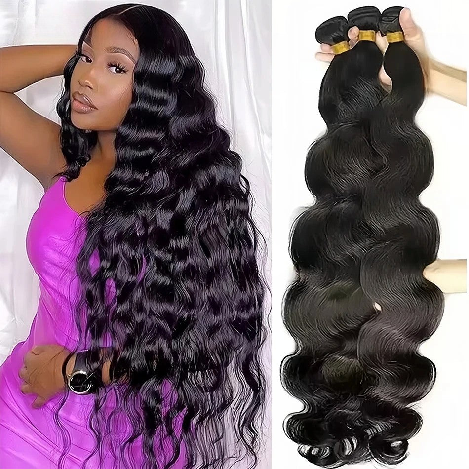 Brazilian Body Wave Hair Bundles 100% Human Remy Hair Extensions Natural Color Weave for Black Women – Soft, Bouncy, Full & Long-Lasting Shine