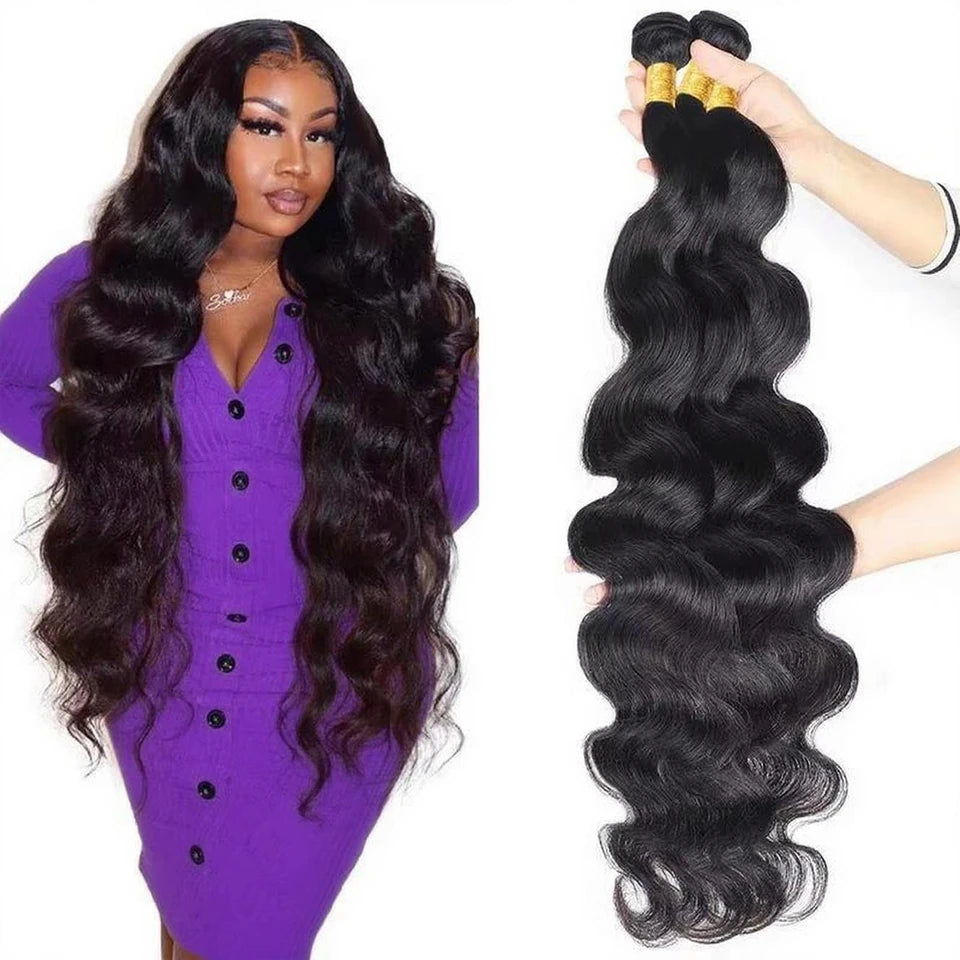 Brazilian Body Wave Hair Bundles 100% Human Remy Hair Extensions Natural Color Weave for Black Women – Soft, Bouncy, Full & Long-Lasting Shine