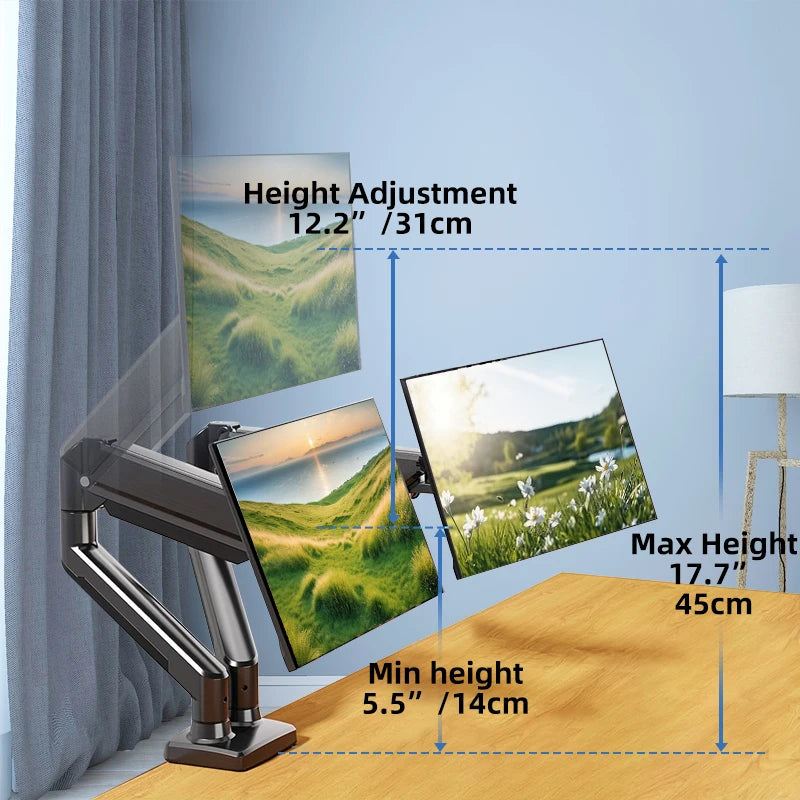 Single & Dual Monitor Mount Stand – Universal Adjustable Desktop Bracket for 13-32 Inch Screens | Gas Spring Arm, 360° Rotation, Height Adjustable & Cable Management