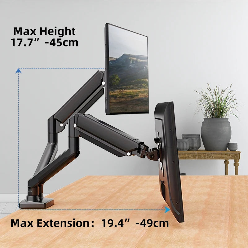 Single & Dual Monitor Mount Stand – Universal Adjustable Desktop Bracket for 13-32 Inch Screens | Gas Spring Arm, 360° Rotation, Height Adjustable & Cable Management