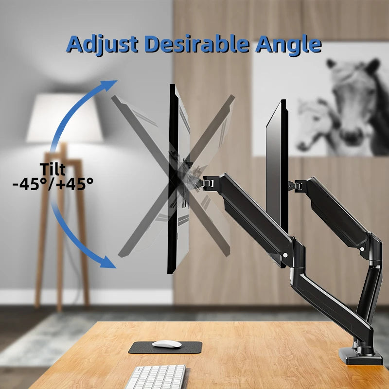 Single & Dual Monitor Mount Stand – Universal Adjustable Desktop Bracket for 13-32 Inch Screens | Gas Spring Arm, 360° Rotation, Height Adjustable & Cable Management