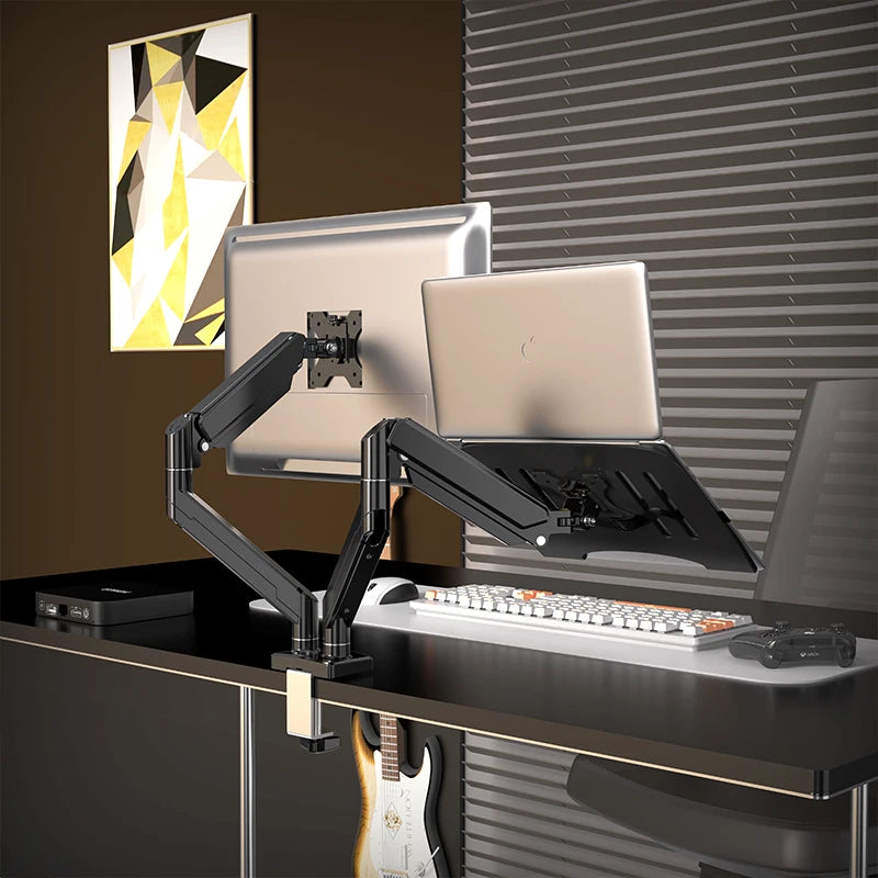 Single & Dual Monitor Mount Stand – Universal Adjustable Desktop Bracket for 13-32 Inch Screens | Gas Spring Arm, 360° Rotation, Height Adjustable & Cable Management