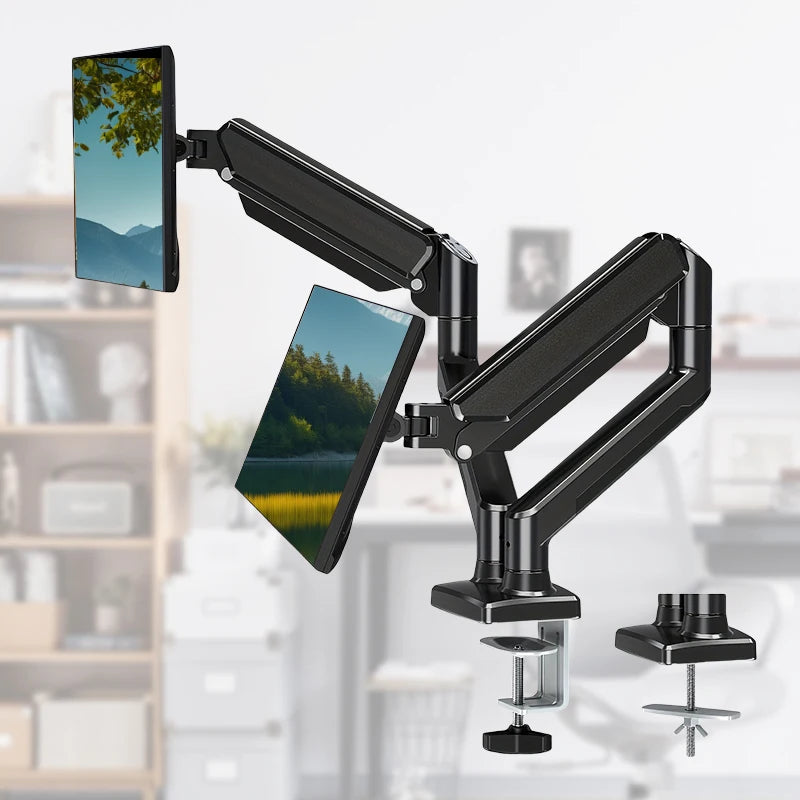 Single & Dual Monitor Mount Stand – Universal Adjustable Desktop Bracket for 13-32 Inch Screens | Gas Spring Arm, 360° Rotation, Height Adjustable & Cable Management