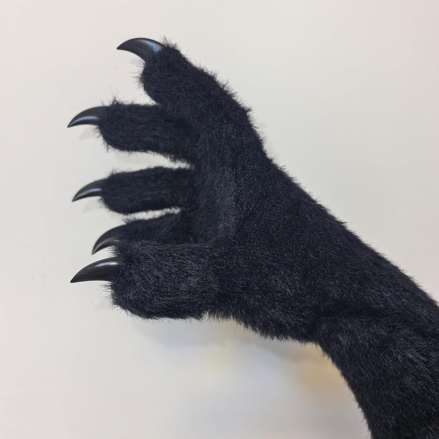 Kigurumi Fursuit Paws, Black Cosplay Costume Gloves with White Claws, Soft Plush Paw Gloves for Anime, Cosplay, Halloween, Party, Roleplay