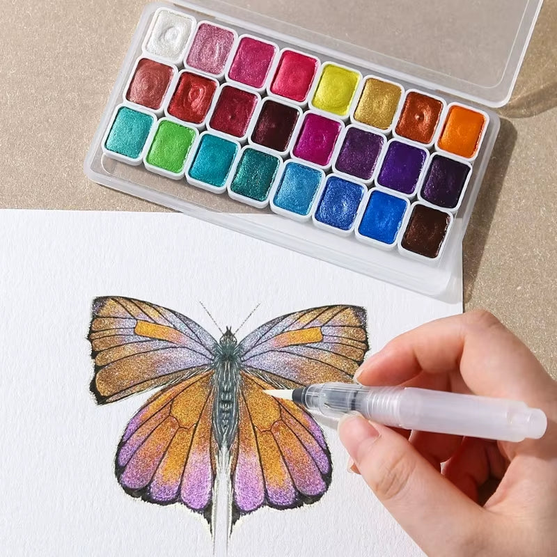 20 Color Pearl Watercolor Pigment, Solid Packaging for Traditional Chinese Painting, Tangka Calligraphy, Color Painting