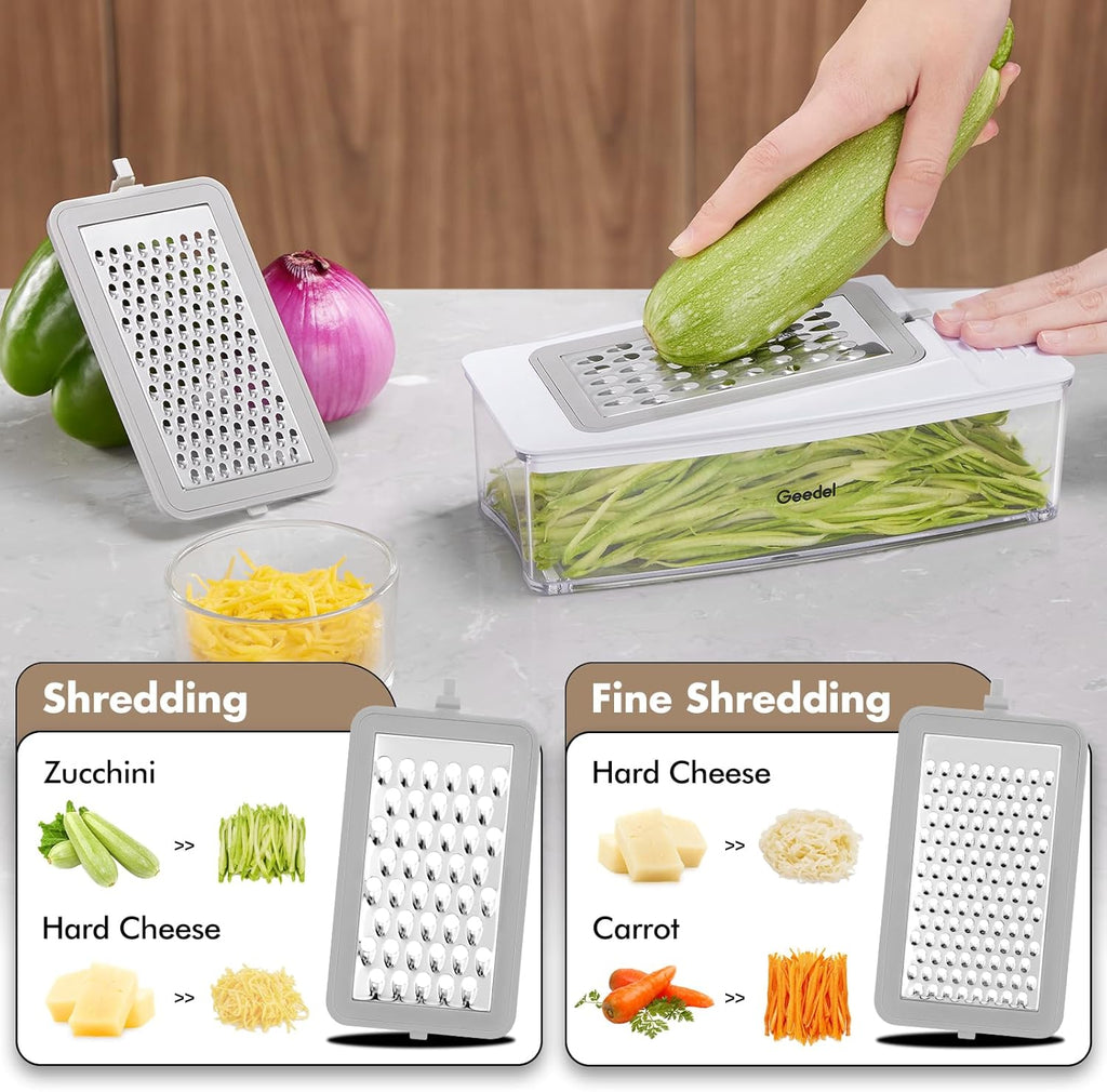 4-in-1 Vegetable Chopper Pro - Onion Dicer & Kitchen Slicer with 1.2L Container, Stainless Steel Manual Food Cutter for Salad, Potato & Carrot, BPA-Free, White