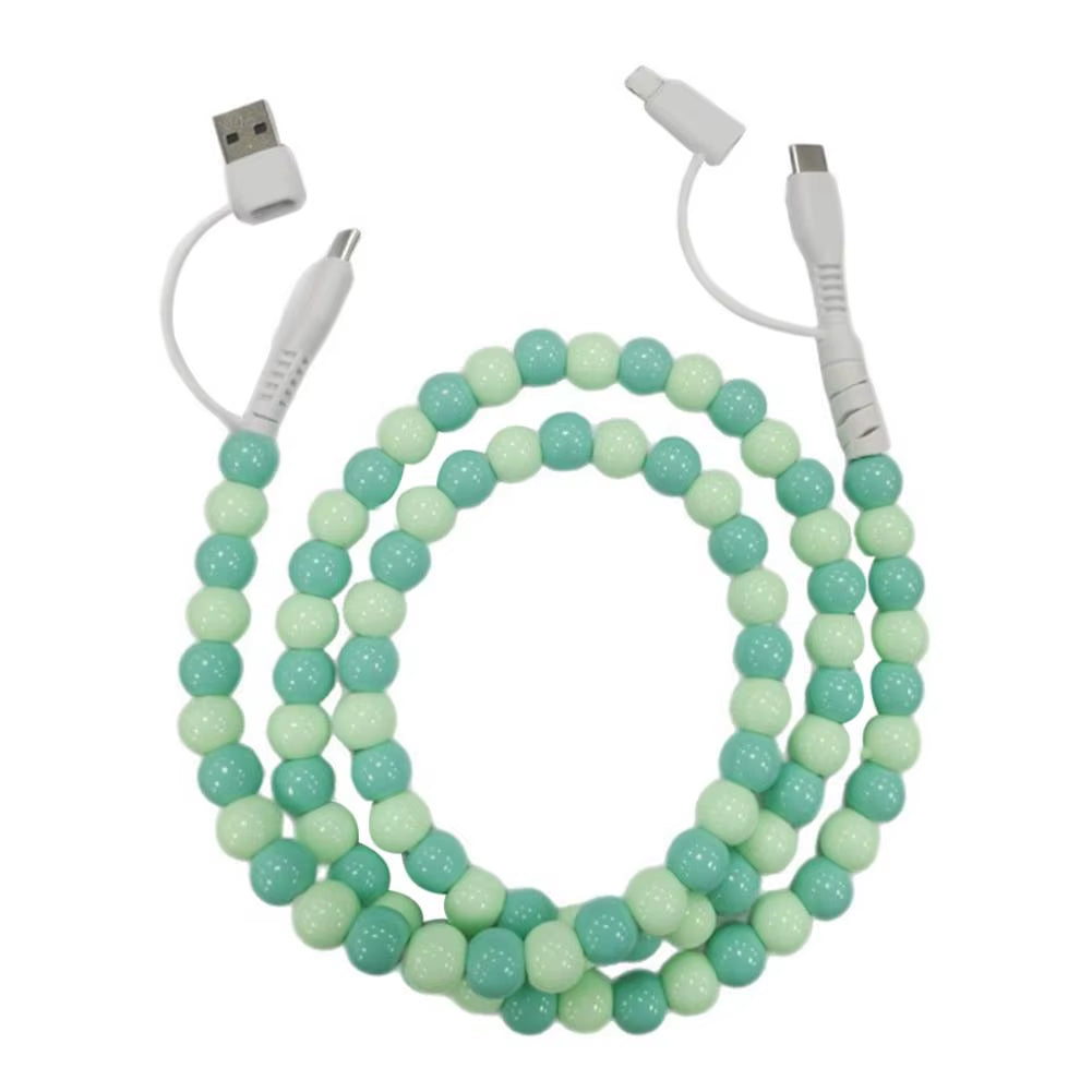 4-in-1 Beaded Fast Charging Cable for iPhone – 60W PD3.0 High-Speed Data Sync Cord, Tangle-Free Stylish Beads Design, Universal USB Charger