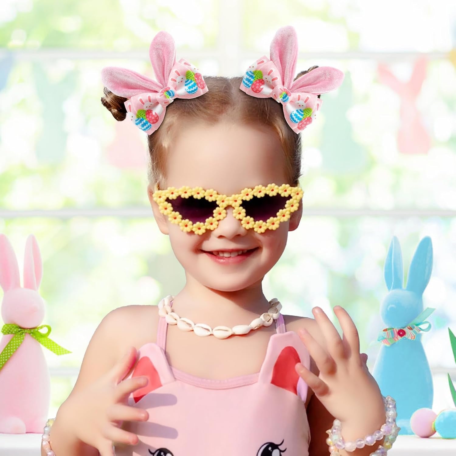 Easter Bunny Ears Hair Bow Clips - 2Pcs Pink Rabbit & Carrot Hairpins for Girls, Cute Handmade Holiday Hair Accessories for Easter Egg Hunts, Parties & Gifts