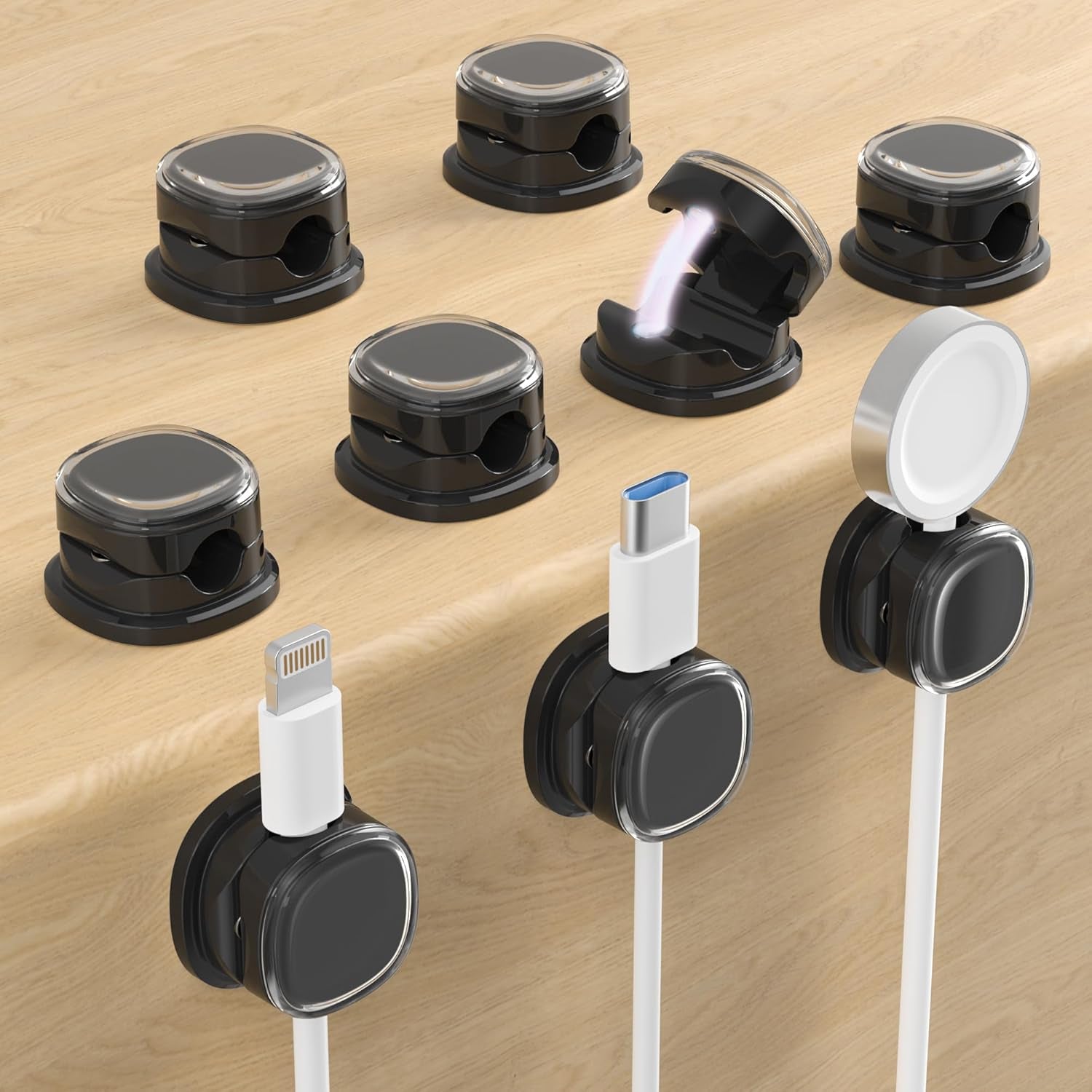 Magnetic Cable Clips 8-Pack - Adjustable Cord Holder for Desk & Nightstand, Multicolor Adhesive Wire Organizer for iPhone, PC & Car, No-Residue Cable Management