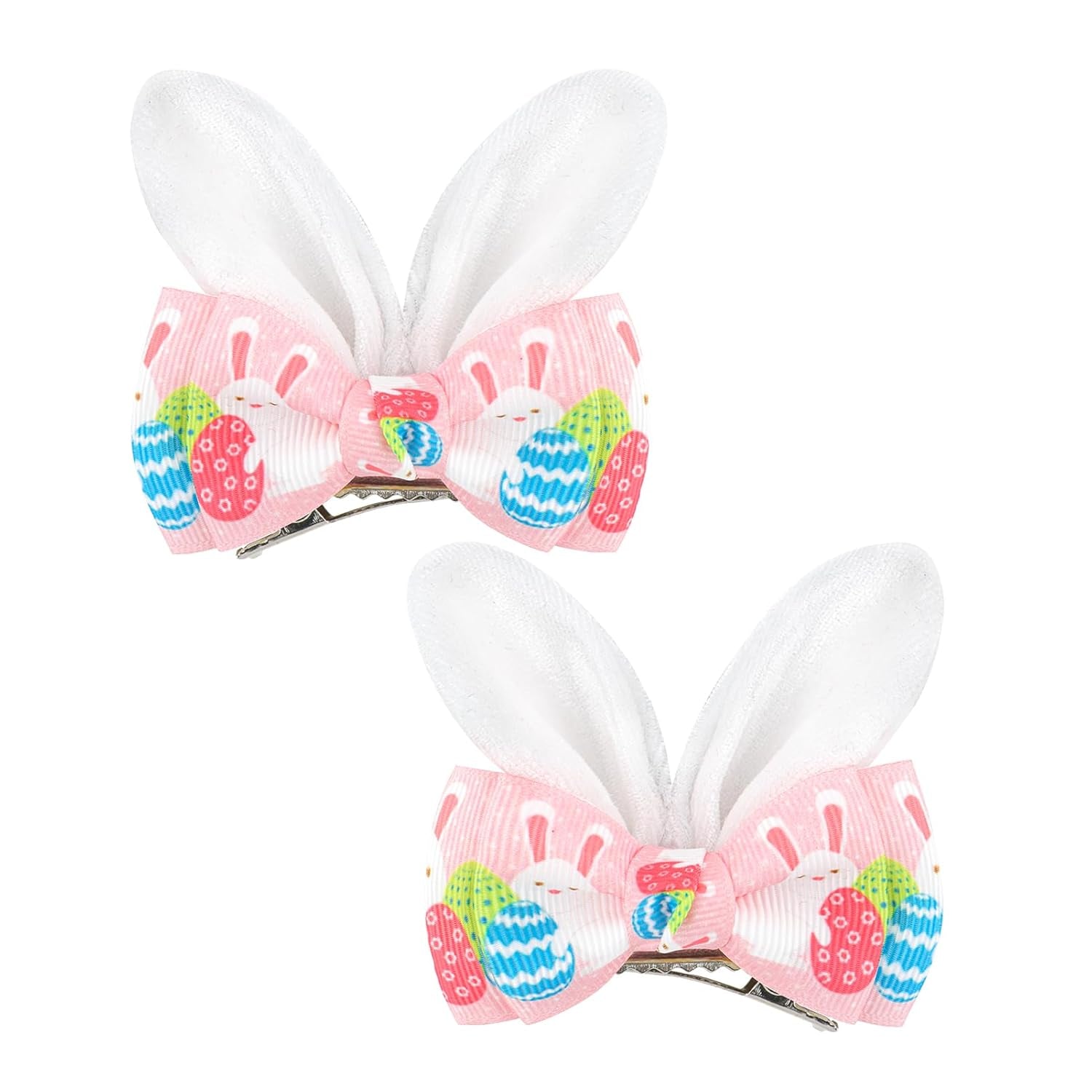 Easter Bunny Ears Hair Bow Clips - 2Pcs Pink Rabbit & Carrot Hairpins for Girls, Cute Handmade Holiday Hair Accessories for Easter Egg Hunts, Parties & Gifts
