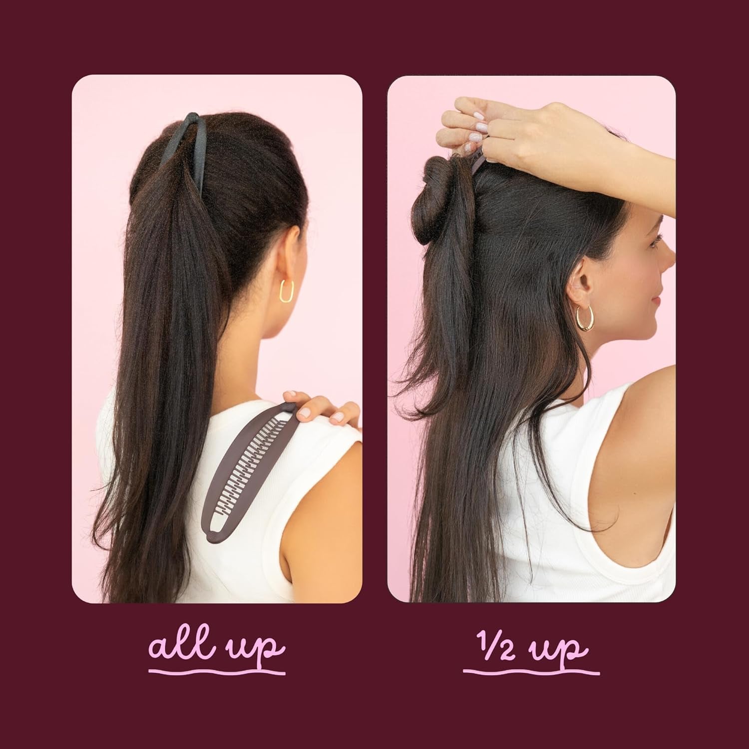 Banana Clip Hair Clips Set of 2, Large 6” Volumizing Hair Claw Clips for Thick & Thin Hair, Non-Slip Ponytail Holder, Black & Brown