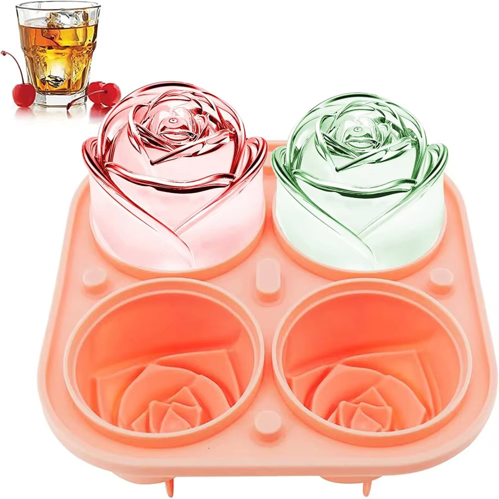 3D Rose Ice Cube Molds – Silicone Flower Shape Ice Maker for Cocktails, Whiskey & Juice | Elegant Reusable Ice Tray for Parties & Home Bar