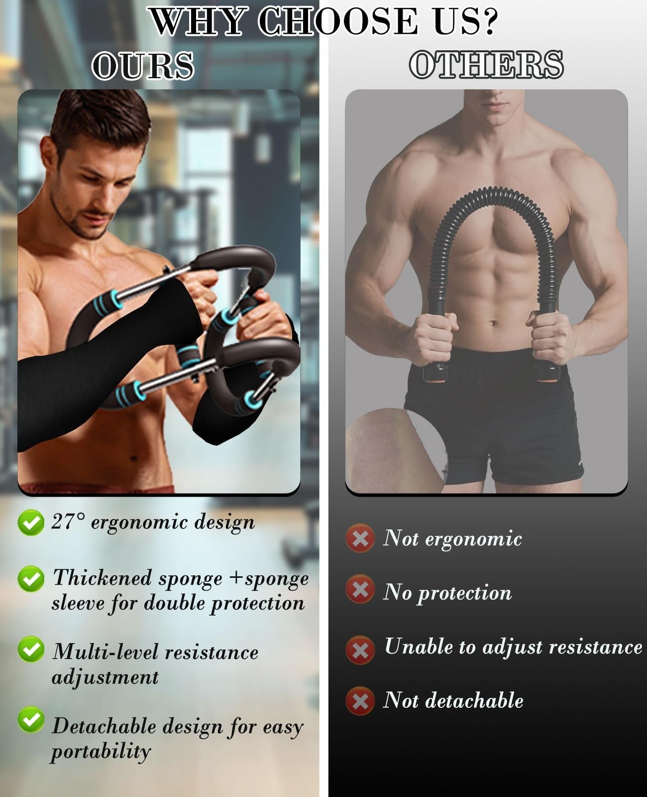 Adjustable Twister Arm Trainer - 9 Levels Chest Workout Equipment for Men, Upper Body Power Bar with Foam Wrist Sleeves, Portable Muscle Trainer for Home Gym