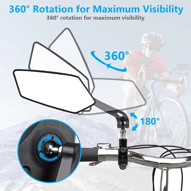 Universal Bike Rearview Mirror: HD Adjustable Handlebar Safety Mirror for Bicycle, Electric Scooter & Cycling | 360° Rotatable Rear View Accessory