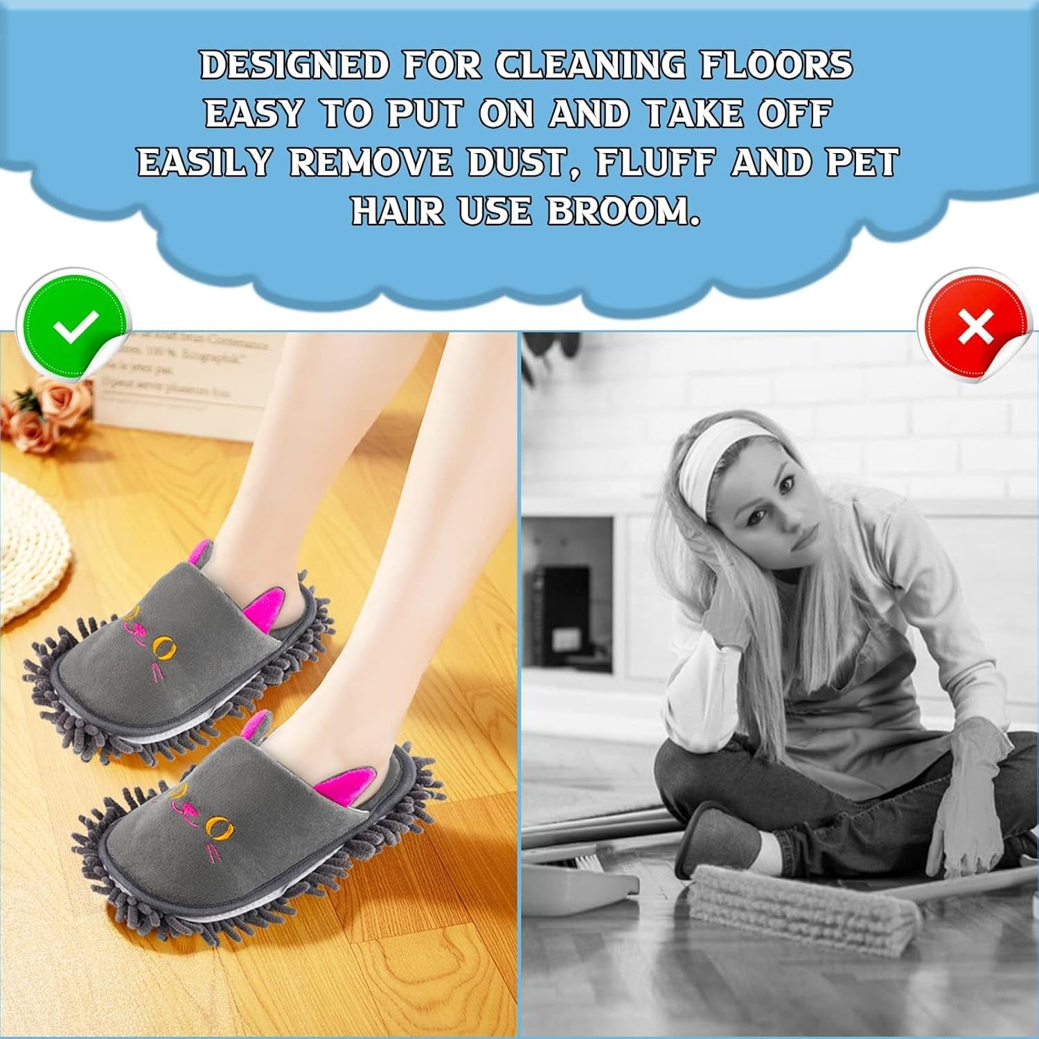 Microfiber Mop Slippers for Floor Cleaning - Washable Chenille Dust & Pet Hair Remover, Anti-Slip Warm House Shoes, Lazy Cleaning Tool for Home & Office, Gray