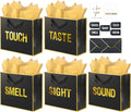 Large 5 Senses Gift Bag Set - Gold Foil Black Gift Boxes with Labels, Cards & Tissue Paper, Romantic Anniversary & Birthday Gift Idea for Him or Her, 12x10x4"